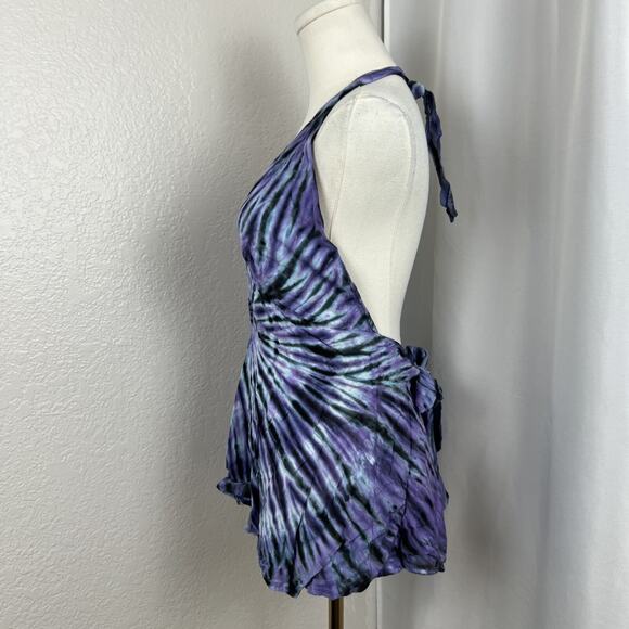 Dharma Top Womens Medium Tie Dye Halter Boho Hippie Festival Y2K Psychedelic - Picture 3 of 10